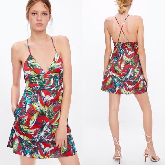 NEW zara leaf‎ printed mini dress - Picture 1 of 5